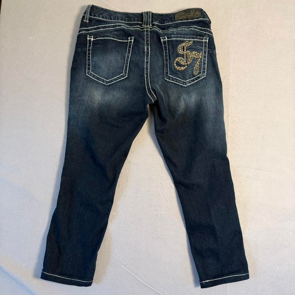 Seven7 Women Dark Wash Contrast Stitch Y2K Mcbling Capri Jeans Size 12